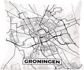 Sierkussen - Kaart Groningen - Zwart En Wit - 50 Cm X 50 Cm