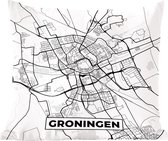 Sierkussen - Kaart Groningen - Zwart En Wit - 40 Cm X 40 Cm