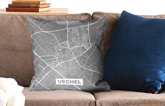Coussins décoratifs - Oreillers Salon - 50x50 cm - Plan - Veghel - Grijs - Blauw - Plan de la ville