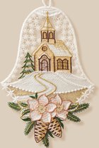 Kerst Raamdecoratie - 06 - Kerkje in een kerstklokje - met gratis zuignap