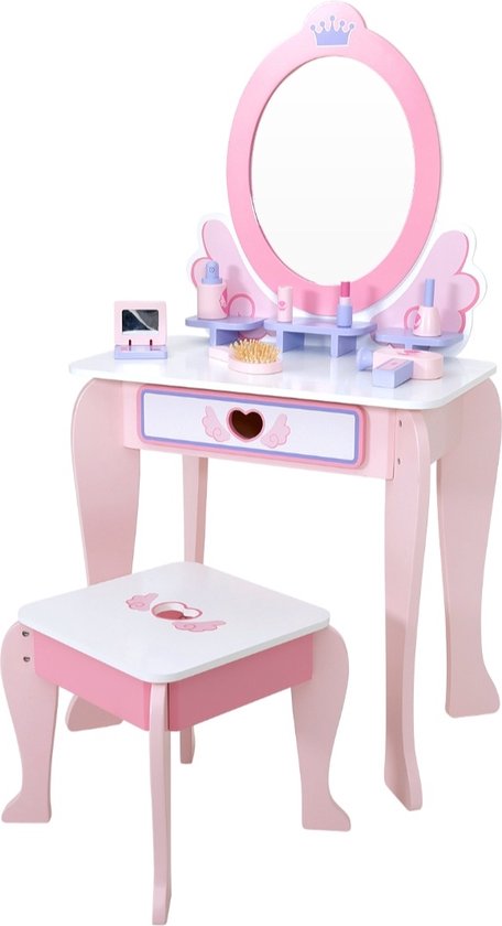 Houten kaptafel - meisjes - kinderkaptafel -spiegel en krukje- prinsesje- houten... | bol.com