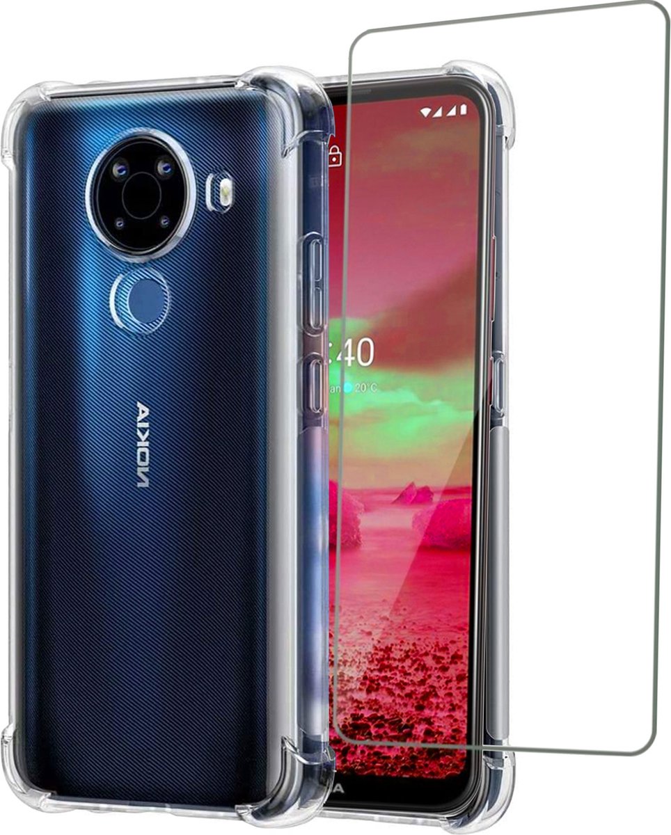 Hoesje geschikt voor Nokia 5.4 - Case Transparant + Beschermglas Screenprotector