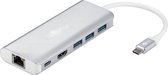 Type-C Hub+ USB-C naar HDMI, 3x USB-A, USB-C, RJ45 Gigabit Ethernet LAN en SD Card reader adapter