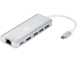 Type-C Hub+ USB-C naar HDMI, 3x USB-A, USB-C, RJ45 Gigabit Ethernet LAN en SD Card reader adapter