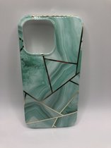Hoogwaardige Unique Marmer Case Mint Groen - Geschikt voor iPhone 13 Pro - Siliconen TPU hoesjes - Back cover transparant - Mint Groen Marmer