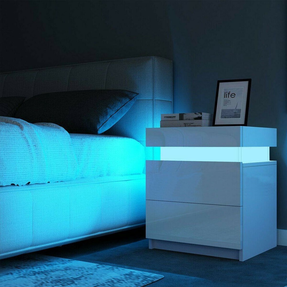 Nachtkastje met Geïntegreerd Oplaadstation Moderne Nachtkast met LED