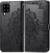 Bloem mandala zwart agenda book case hoesje Samsung Galaxy A22 4G