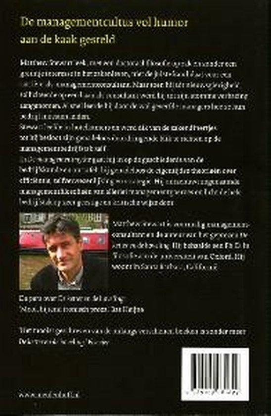 Achterkant van het boek "De managementmythe" met foto van de auteur.