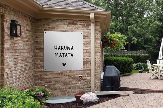 Nappe de jardin Citation hollandaise : 'Hakuna Matata' avec coeur noir sur fond blanc - 100x100 cm