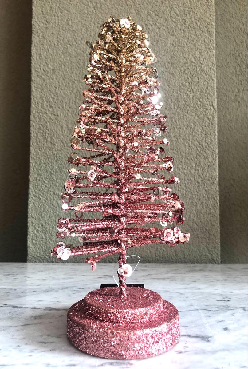 Kunstkerstboom Goud Roze Glitter Klein 10cm x 25cm - Kerst - Goud - Rose
