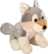 Pluche knuffel Wolf van ongeveer 13 cm - Speelgoed knuffelbeesten - Bosdieren wolven thema