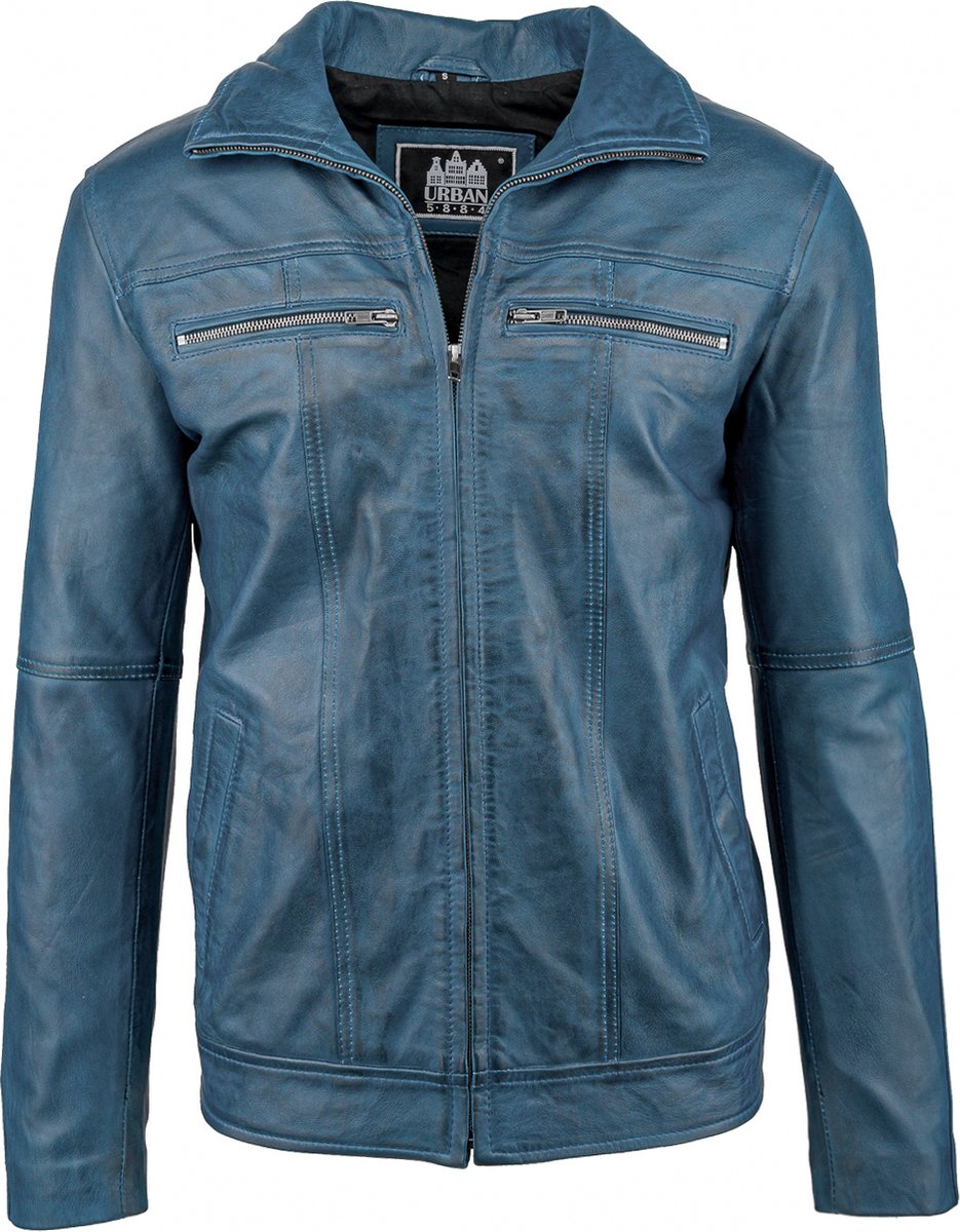 Urban 5884® - Calvin - Heren - Lams Leren Jack - Casual Jas - Blauw - Maat 5XL