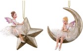 Viv! Home Luxuries Kerstornament - Feetjes op maan en ster - set van 2 - roze - 11cm