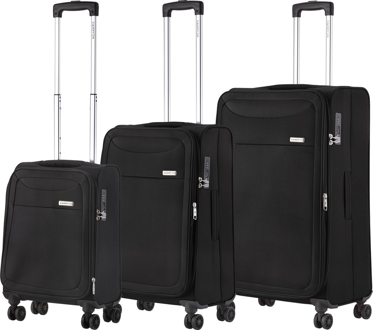 CarryOn Air 3-delige Kofferset - Zachte Trolley Koffers- Lichtgewicht - Expander - TSA-slot – Zwart