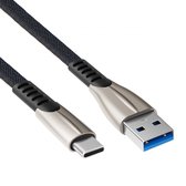 USB C snellaadkabel - USB A naar C - Nylon gevlochten mantel - Zwart - 0.5 meter - Allteq