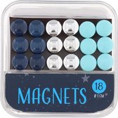Magnetenset - 18 stuks - 1 cm Ø - Blauw / Zilver - Koelkast - Notitie - Magneten
