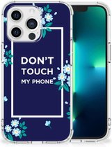 Shockproof Case Geschikt voor 13 Pro Smartphonehoesje met transparante rand Flowers Blue Don't Touch My Phone