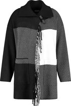SAMOON Dames Gebreide mantel met moderne franjes Black gemustert-46
