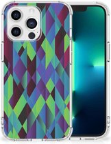 TPU Silicone Hoesje Geschikt voor Apple iPhone 13 Pro Telefoonhoesje met doorzichtige rand Abstract Groen Blauw