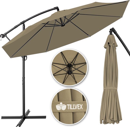 Canada verlegen scherp Tillvex- Parasol Ø 3m bruin-zweefparasol -hangparasol- vrijhangende parasol-...  | bol.com