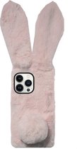 ADEL Siliconen Back Cover Softcase Hoesje Geschikt voor iPhone 13 Pro Max - Roze Konijn Pluche Stof