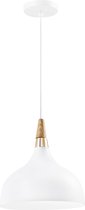 QUVIO Hanglamp retro - Lampen - Plafondlamp - Verlichting - Keukenverlichting - Lamp - Simplistisch hoog design - E27 Fitting - Voor binnen - Met 1 lichtpunt - Aluminium - Hout - D 30 cm - Wit en lichtbruin