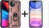 iPhone 13 Mini hoesje Kickstand Ring shock proof case rose met zwarte randen armor magneet - 1x iPhone 13 Mini Screenprotector