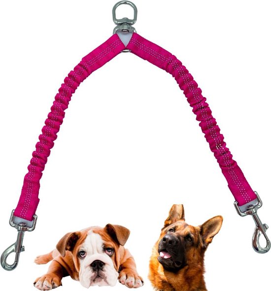 Dubbele hondenriem - duo - voor 2 honden - roze - alle rassen en gewichten  - schok... | bol.com