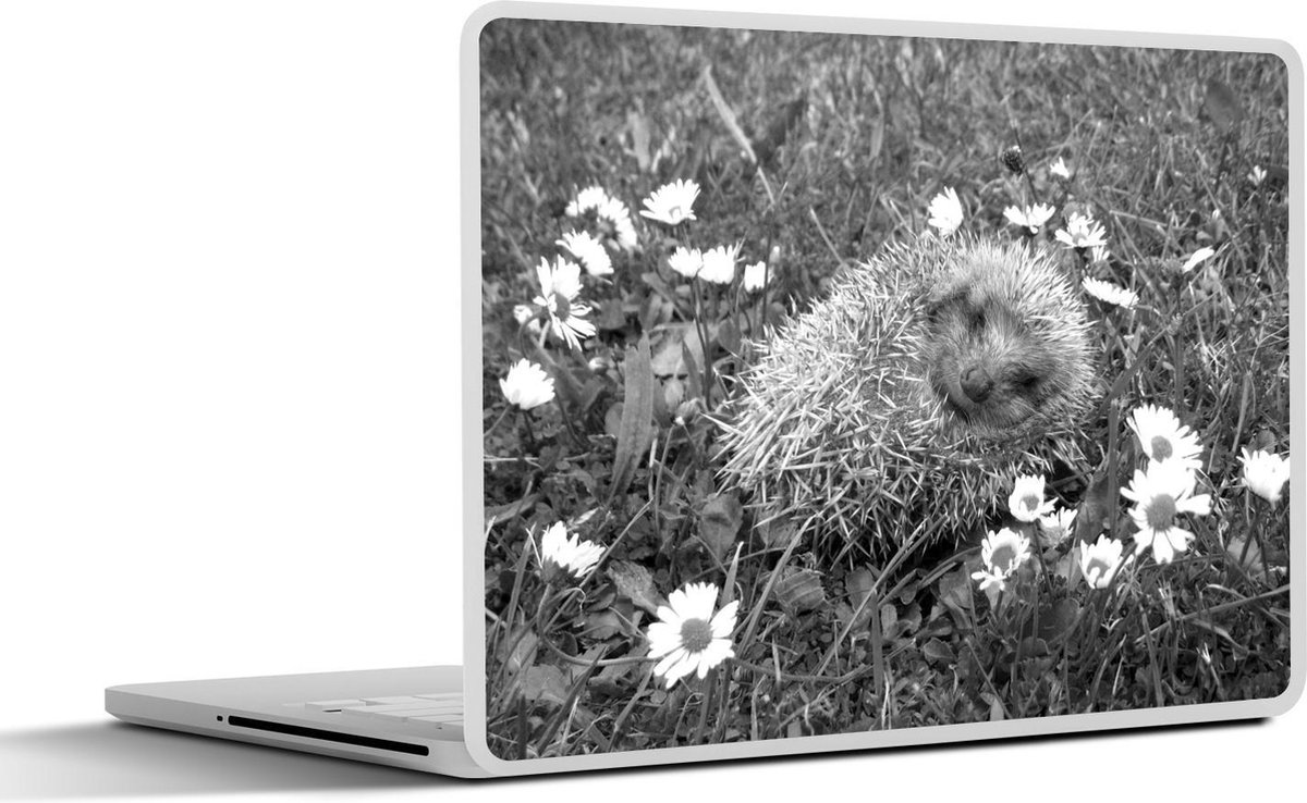 Afbeelding van product SleevesAndCases  Laptop sticker - 11.6 inch - Egel tussen witte bloemen - zwart wit