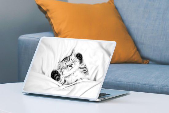 Sticker ordinateur portable - 13,3 pouces - Chaton endormi - noir et blanc