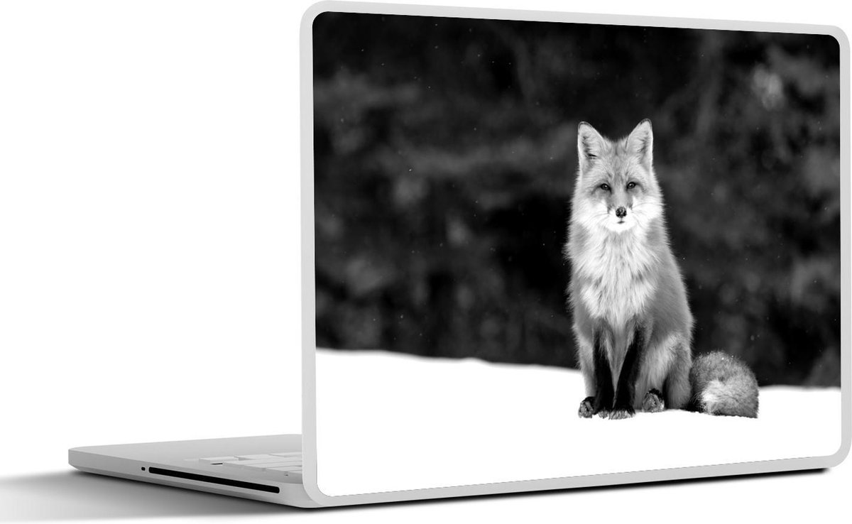 Afbeelding van product SleevesAndCases  Laptop sticker - 15.6 inch - Rode vos in de sneeuw - zwart wit
