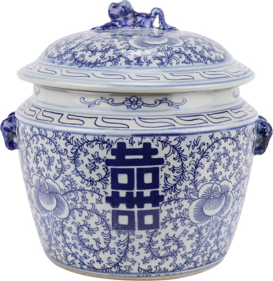 Fine Asianliving Pot à Gingembre Chinois Blauw Wit Porcelaine Double Bonheur D25xH25cm