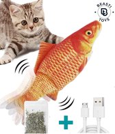 Kattenspeelgoed Elektrisch Oranje  Vis - USB oplaadbaar + Zakje Catnip - Kattenspeeltje - Speelgoed Katten - Interactief - Actief & Blije Kat - 31 cm