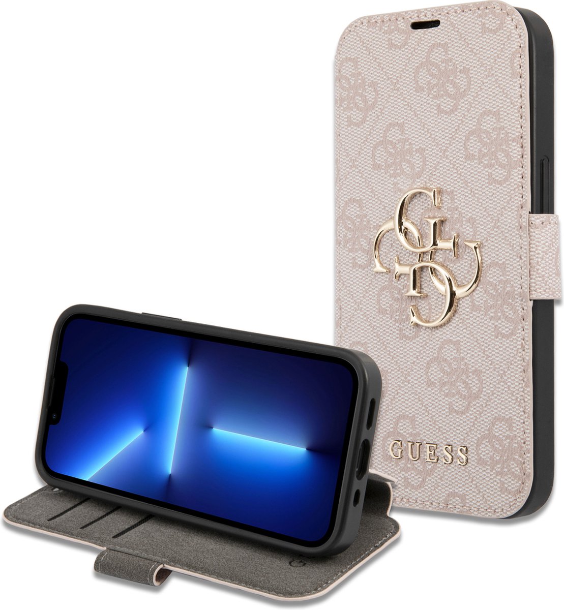 iPhone 13 Pro Max Bookcase hoesje - Guess - Effen Roze - Kunstleer