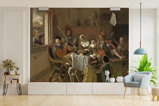 Papier peint vinyle - La famille joyeuse - Peinture de Jan Steen largeur 325 cm x hauteur 260 cm - Tirage photo sur papier peint (disponible en 7 tailles)