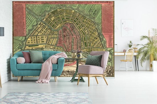 Papier peint photo vinyle - Plan de la ville historique d' Amsterdam aux Pays-Bas - Plan d'étage largeur 295 cm x hauteur 220 cm - Tirage photo sur papier peint (disponible en 7 tailles)