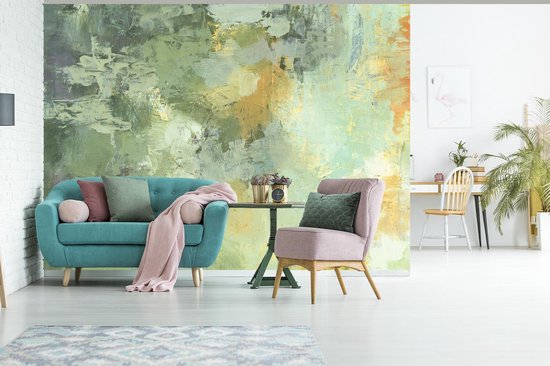 Papier peint photo peint photo vinyle - Peinture à l'huile verte largeur 385 cm x hauteur 280 cm - Tirage photo sur papier peint (disponible en 7 tailles)