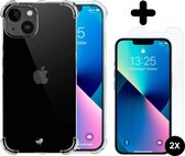 Hoesje voor iPhone 13 Mini case transparant - 2x iphone 13 Mini screen protector - extra sterk beschermglas