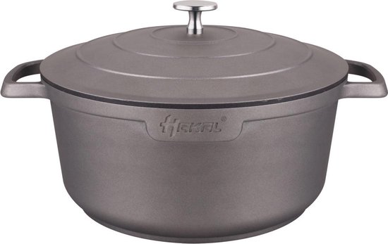 Hakal hoge braadpan met ergonomische handgrepen - 4.5 L, 24 cm ovenbestendige kookpot - grijs/zilver