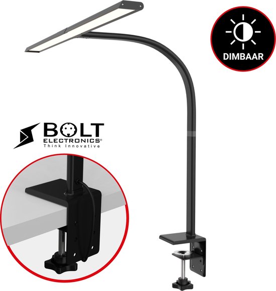 Bolt Electronics® BLIQ700B LED Bureaulamp met Klem – Monitor Lamp – Leeslamp met Dimfunctie – Draaibaar en Kantelbaar – 15 Watt – Zwart