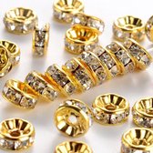 LunaLady Rhinestone spacer beads, goud met heldere rhinstones, 8x3,5 mm. 20 stuks