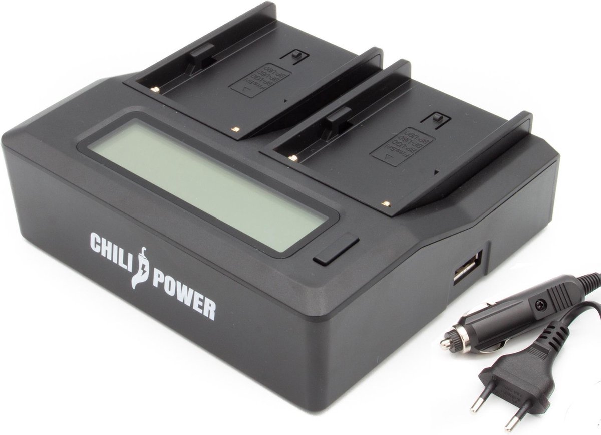 ChiliPower Duo oplader voor 2 camera-accu's Sony NP-FM30, NP-FM50, NP-QM71 - met LCD scherm