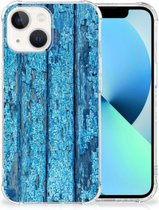 Shockproof Case Geschikt voor iPhone13 Telefoonhoesje met doorzichtige rand Wood Blue
