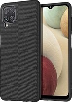 Samsung Galaxy A12 Hoesje Twill Slim Textuur Back Cover Zwart