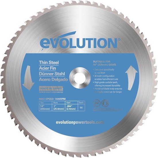 EVOLUTION - Evolution EVO 355mm drycut zaagblad voor inox - 355 X 25.4 X  2.4 MM - 90 T | bol.com