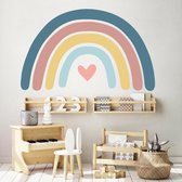 Muursticker Regenboog Met Hartje Pastel kleuren | Pasteltinten | 80 cm x 50 cm | Muurdecoratie | Slaapkamer | Kinderkamer | Babykamer | Meisje | Jongen | Decoratie Sticker