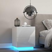 Modern Wit Nachtkastje met LED - Industrieel Ontwerp met Lamp - Slaapkamer Decoratie - Commode met Hoogglans Afwerking - 7 Kleuren Verlichting - 45 x 40 x 55 cm