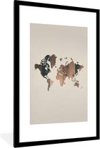 Fotolijst incl. Poster - Wereldkaart - Houten plank - Bruin - 80x120 cm - Posterlijst