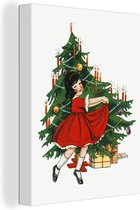 Canvas Schilderij Kerstboom - Kunst - Kerstballen - Kerstmis - 90x120 cm - Wanddecoratie