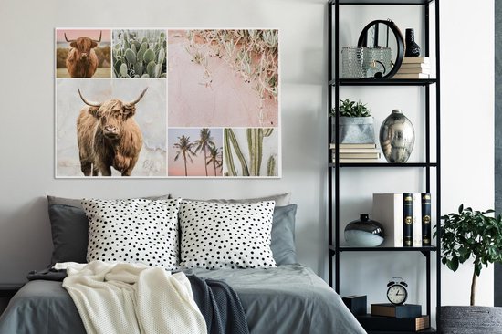 Décoration murale - Highlander écossais - Collage - Cactus - Peinture sur Toile - 140x90 cm